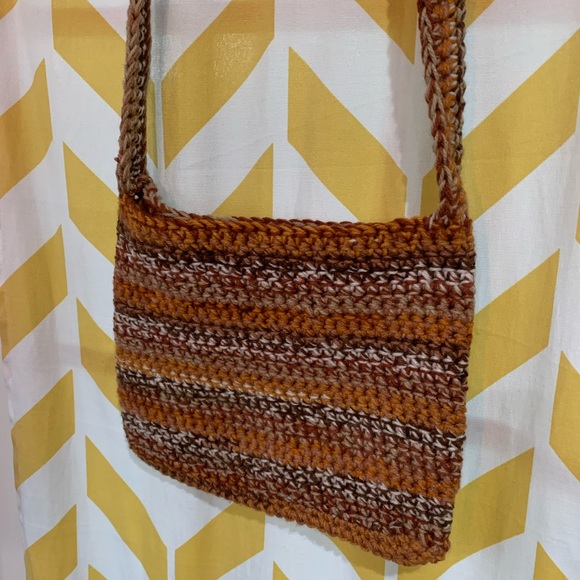 Crossbody Bag, Brown/Orange Multicolor, handmade, crochet - Picture 4 of 16